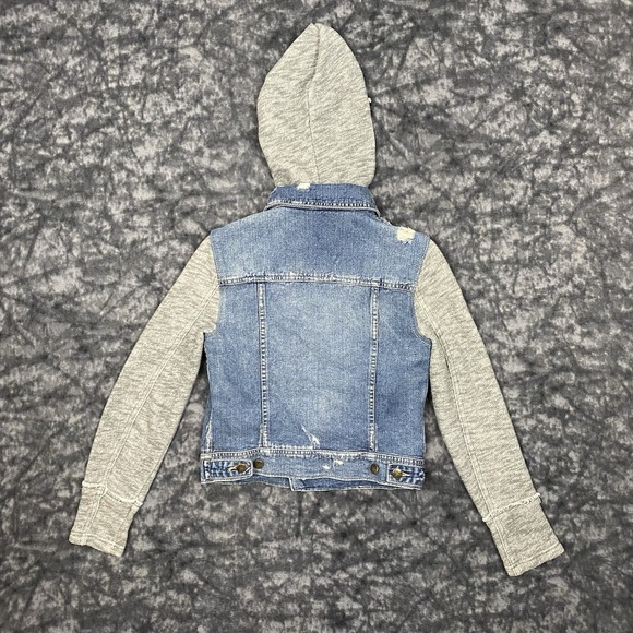 Free People Denim Jean Jacket Womens Size XS Gray Knit Hoodie Collared Button - Picture 2 of 12